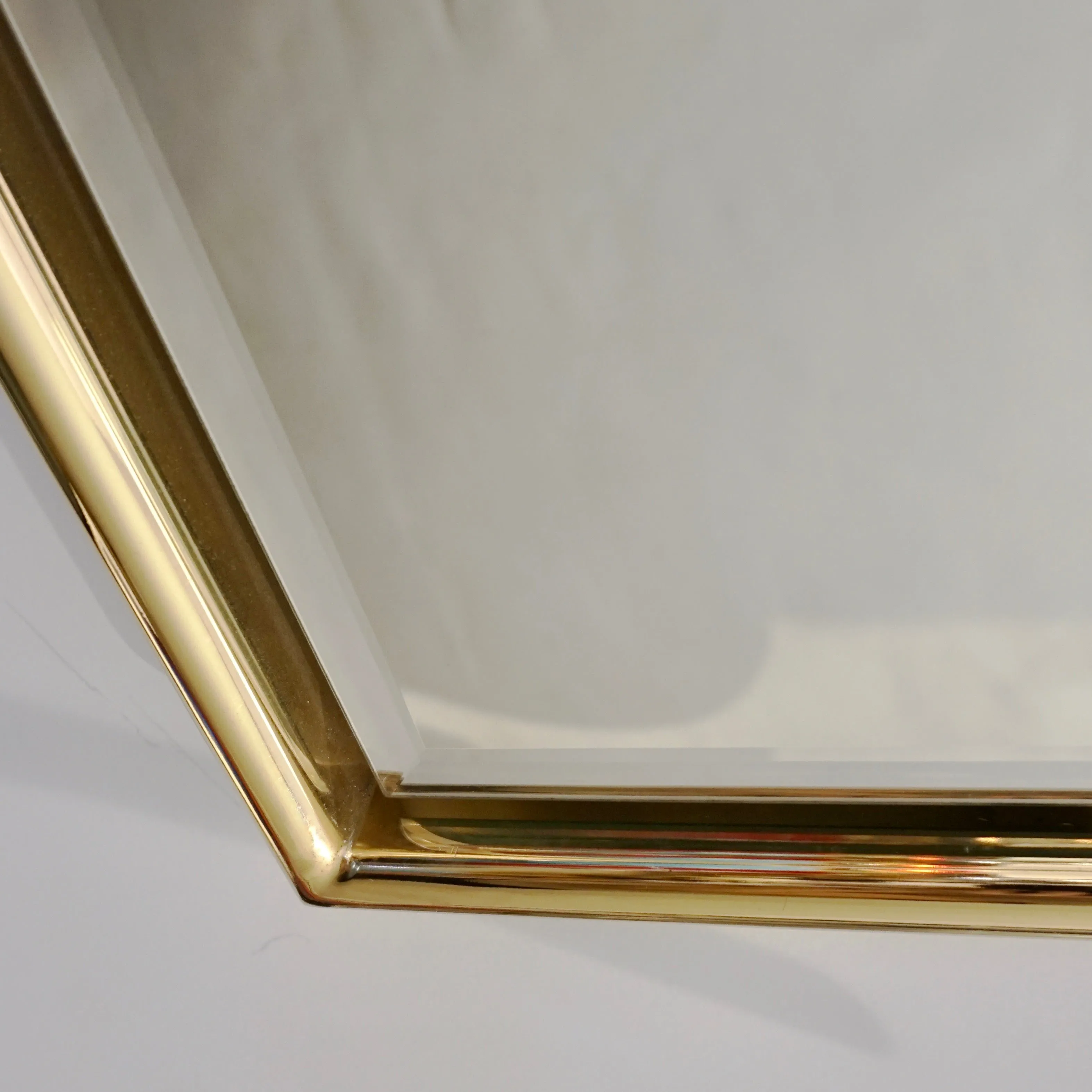 1960s Italian Minimalist Brass Full Floating Mirror with Round Arched Top Frame