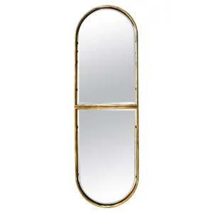 1960s Italian Minimalist Brass Full Floating Mirror with Round Arched Top Frame