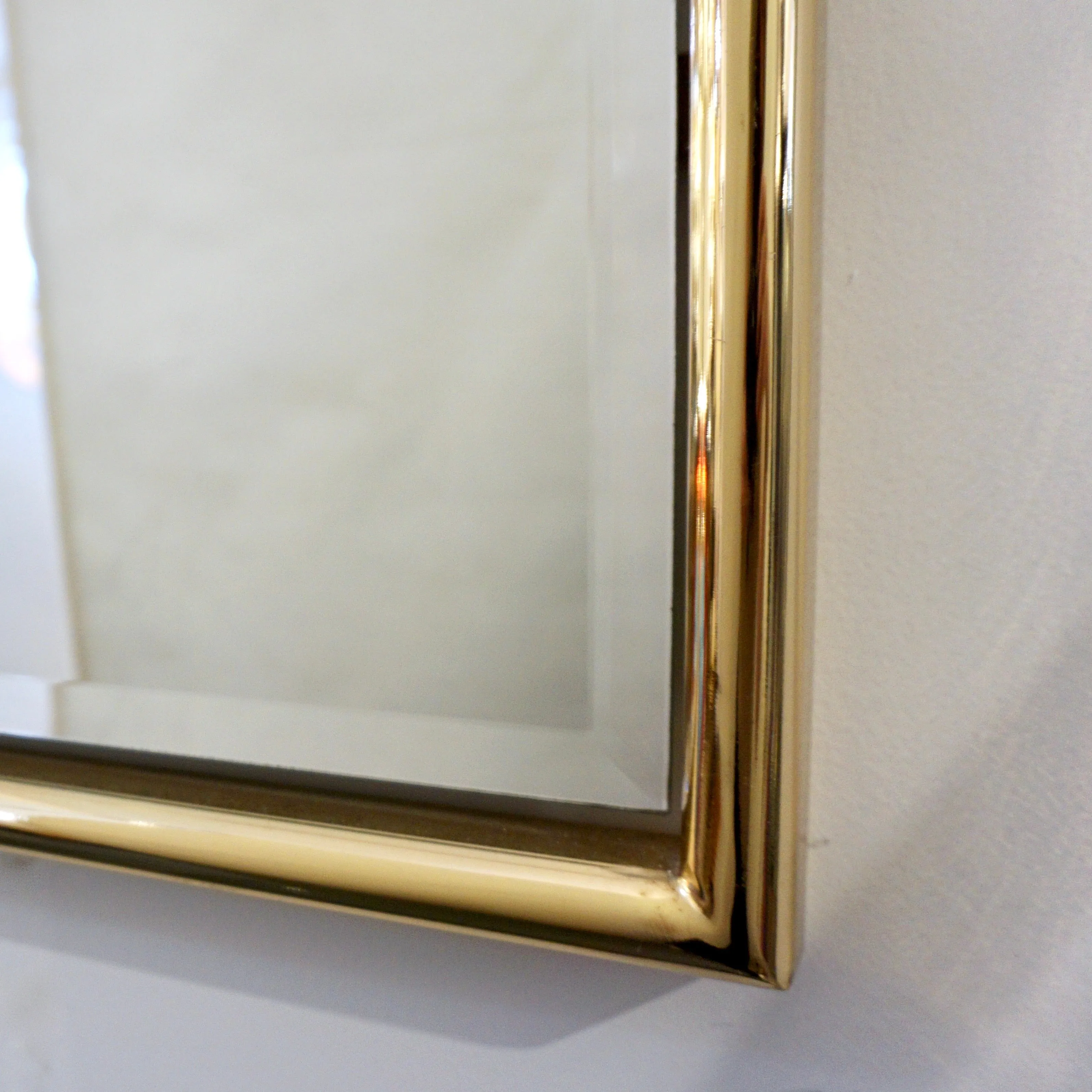 1960s Italian Minimalist Brass Full Floating Mirror with Round Arched Top Frame
