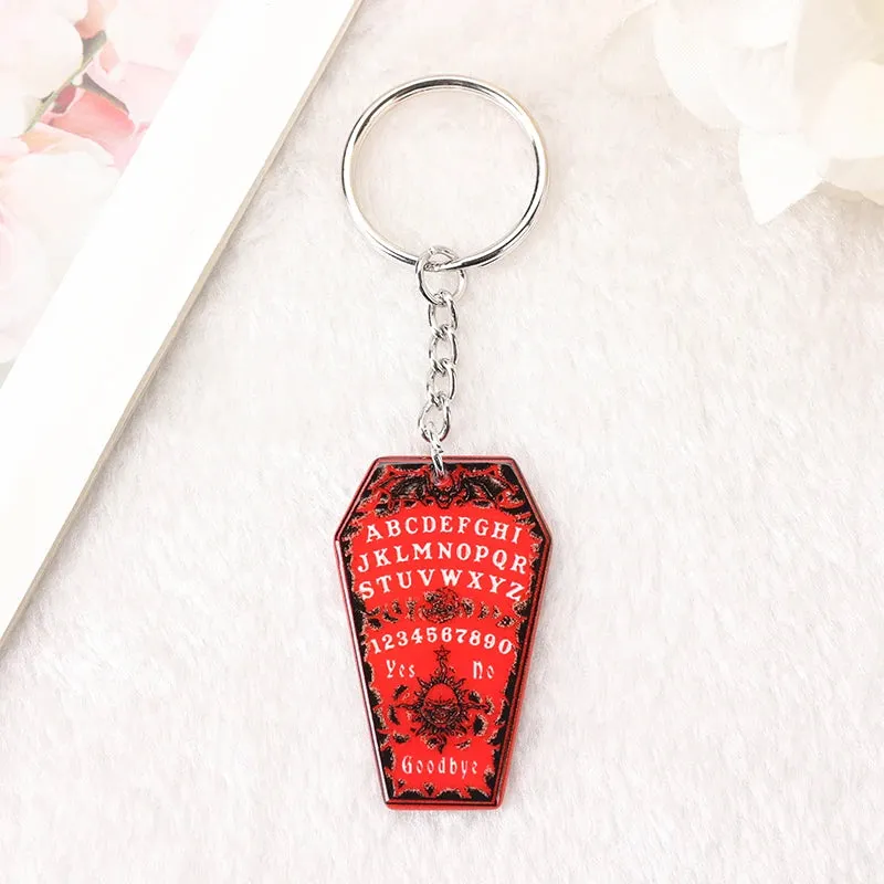 1Pc Halloween Punk Acrylic Keychain - Woman with Moth Coffin Design, Ideal for Car Mirrors or Handbags, Unique Birthday Gift