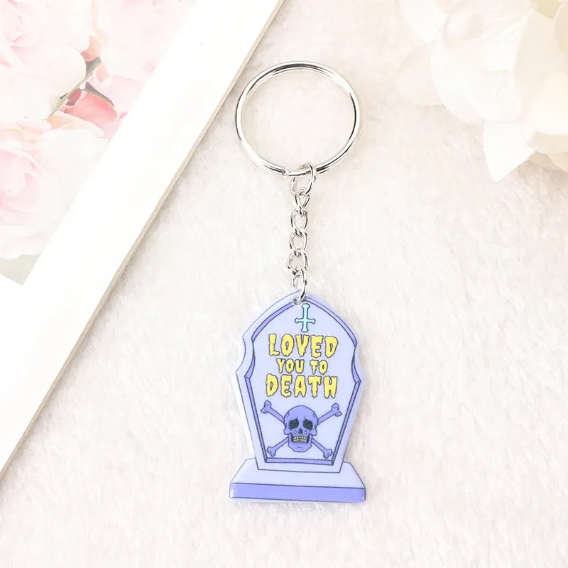 1Pc Halloween Punk Acrylic Keychain - Woman with Moth Coffin Design, Ideal for Car Mirrors or Handbags, Unique Birthday Gift