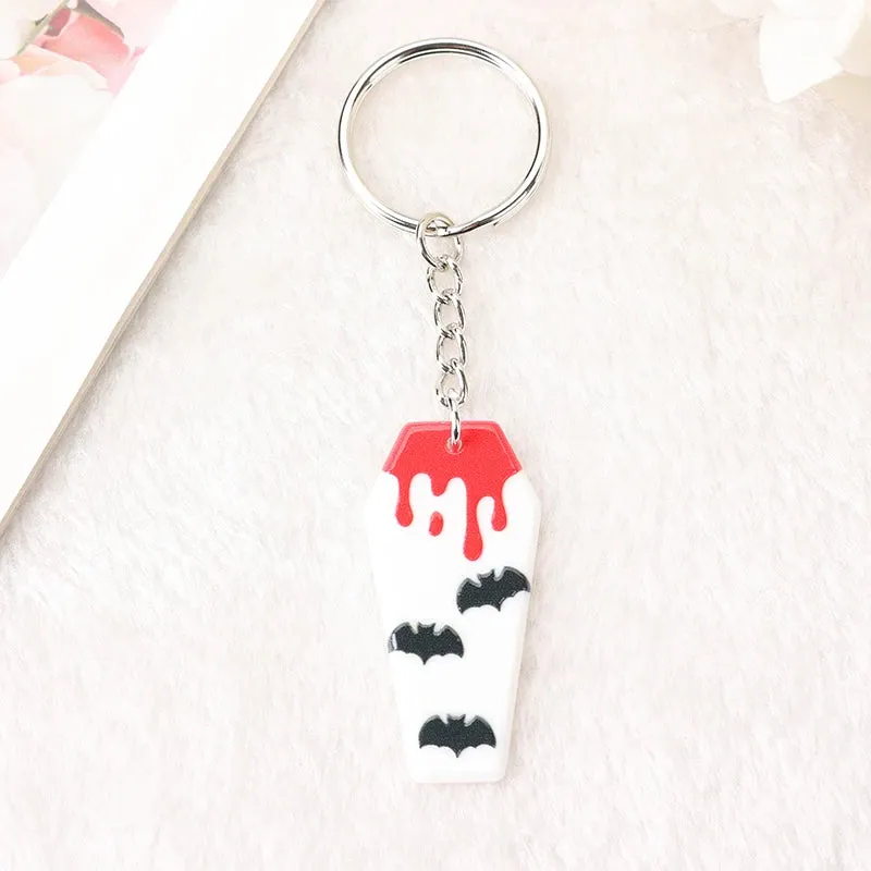 1Pc Halloween Punk Acrylic Keychain - Woman with Moth Coffin Design, Ideal for Car Mirrors or Handbags, Unique Birthday Gift