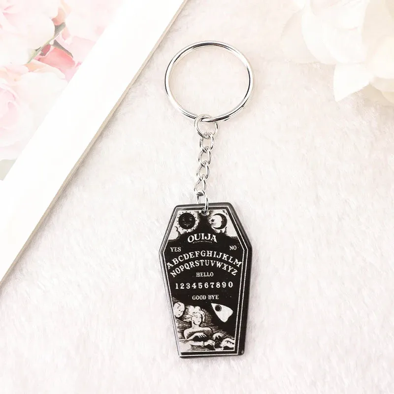 1Pc Halloween Punk Acrylic Keychain - Woman with Moth Coffin Design, Ideal for Car Mirrors or Handbags, Unique Birthday Gift