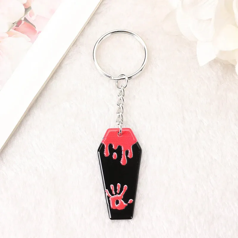 1Pc Halloween Punk Acrylic Keychain - Woman with Moth Coffin Design, Ideal for Car Mirrors or Handbags, Unique Birthday Gift