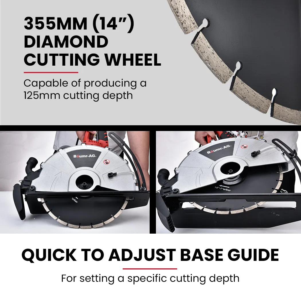 2400W Electric Concrete Saw | 355mm | Demolition Cutter Wet Dry Demo Tool | Circular Cutting | BAUMR-AG