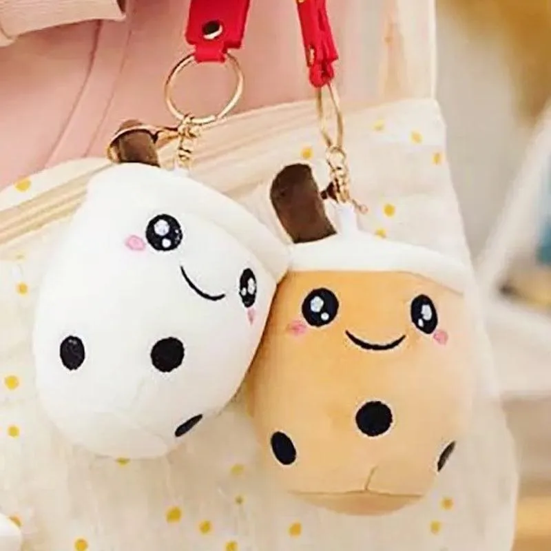 3 pcs Set Bubble Tea Round Cup Shape Soft Plush with strap Cute Boba Keychains