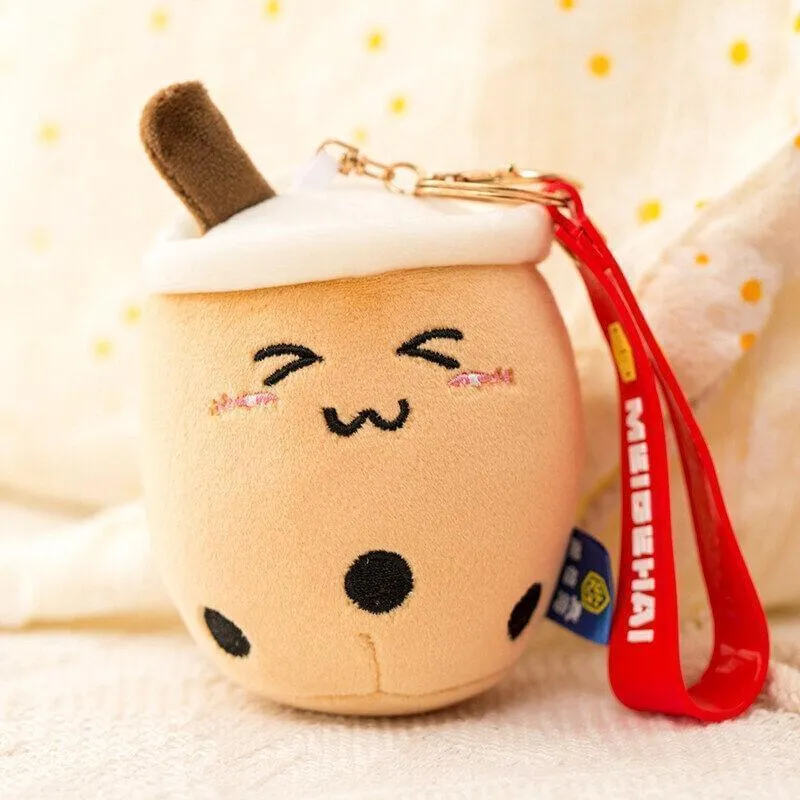 3 pcs Set Bubble Tea Round Cup Shape Soft Plush with strap Cute Boba Keychains