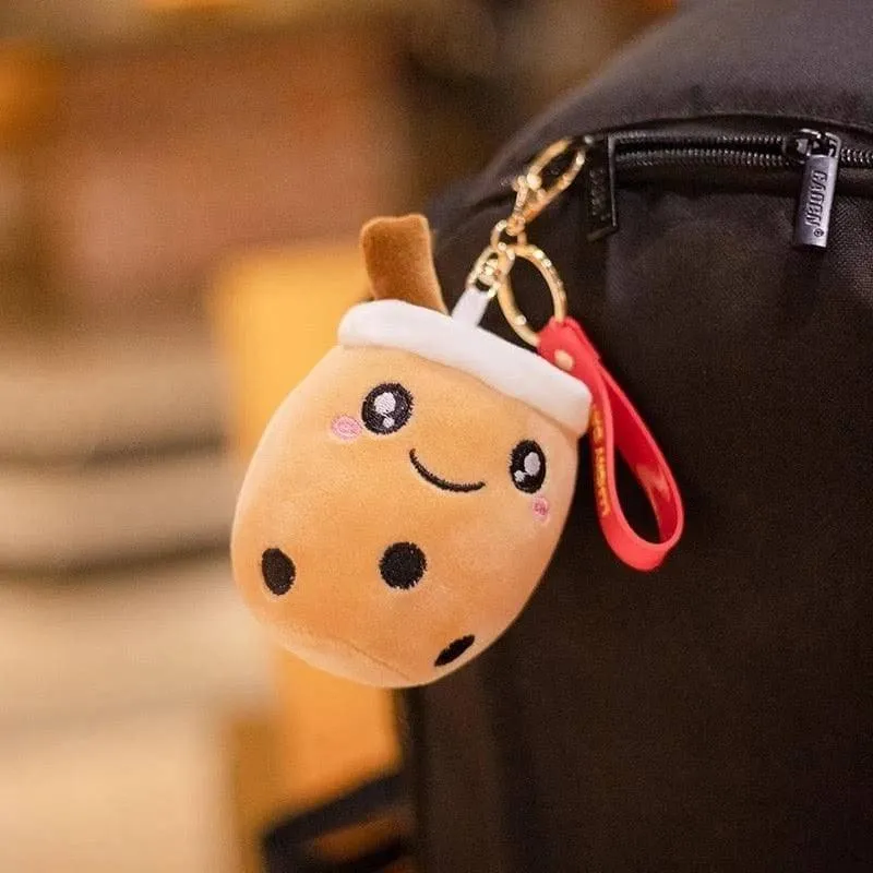 3 pcs Set Bubble Tea Round Cup Shape Soft Plush with strap Cute Boba Keychains