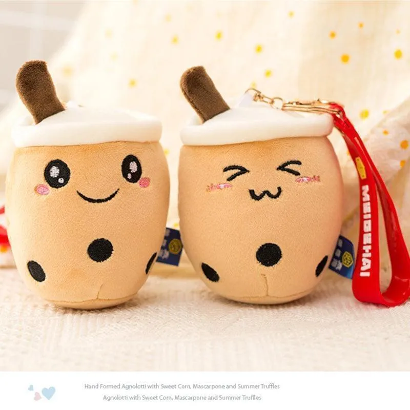3 pcs Set Bubble Tea Round Cup Shape Soft Plush with strap Cute Boba Keychains