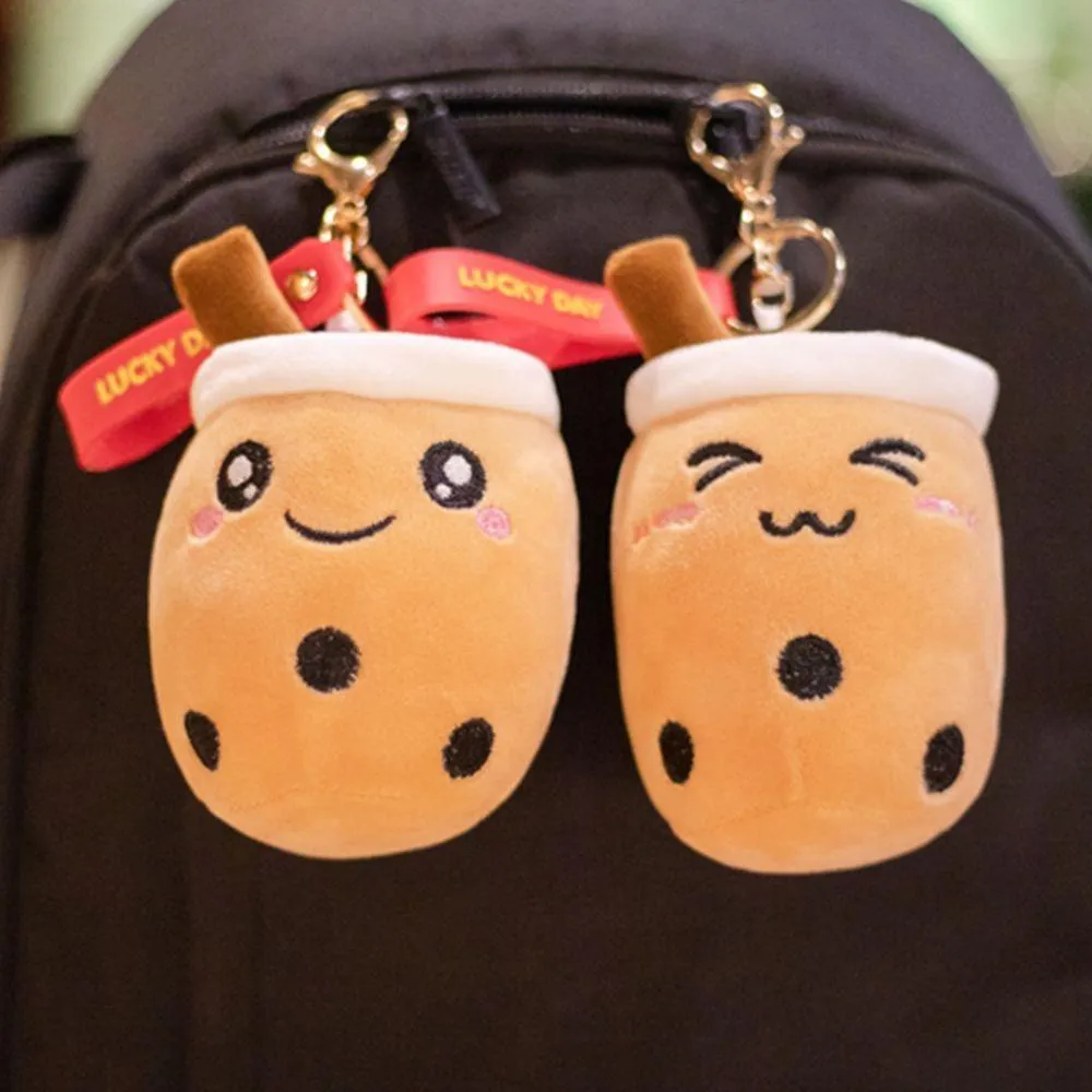 3 pcs Set Bubble Tea Round Cup Shape Soft Plush with strap Cute Boba Keychains