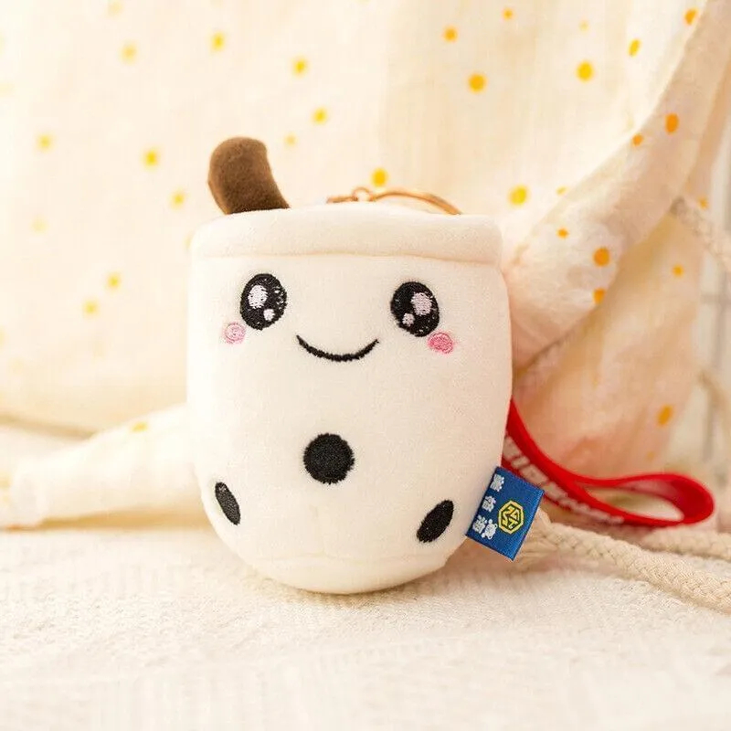 3 pcs Set Bubble Tea Round Cup Shape Soft Plush with strap Cute Boba Keychains