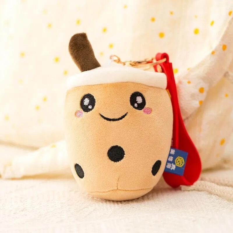 3 pcs Set Bubble Tea Round Cup Shape Soft Plush with strap Cute Boba Keychains