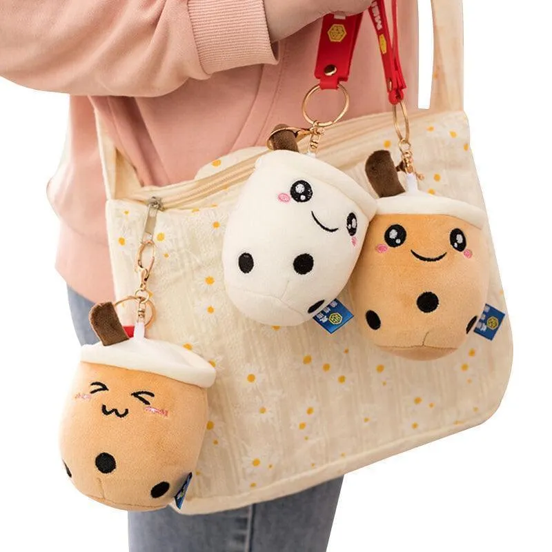 3 pcs Set Bubble Tea Round Cup Shape Soft Plush with strap Cute Boba Keychains