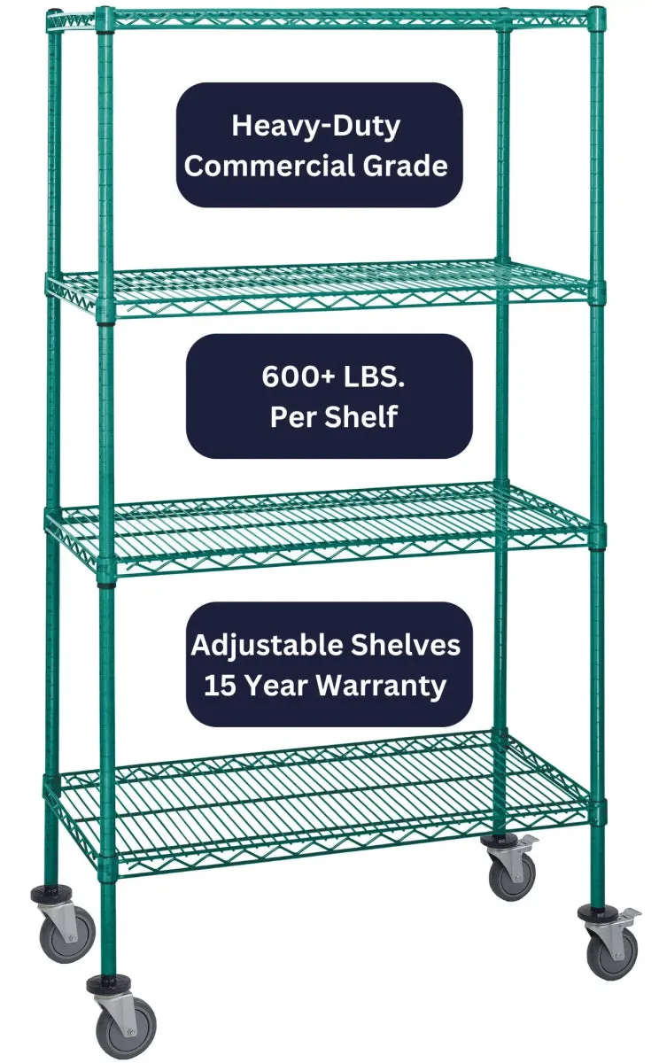 30" x 36" Green Shelving on Wheels