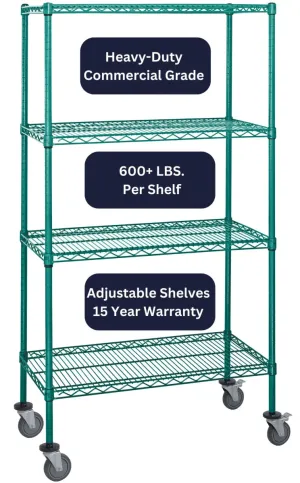 30" x 36" Green Shelving on Wheels