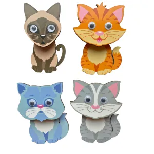 4 Piece Fun Colourful Cats Googly Eyes Wooden Magnetic Pegs Set