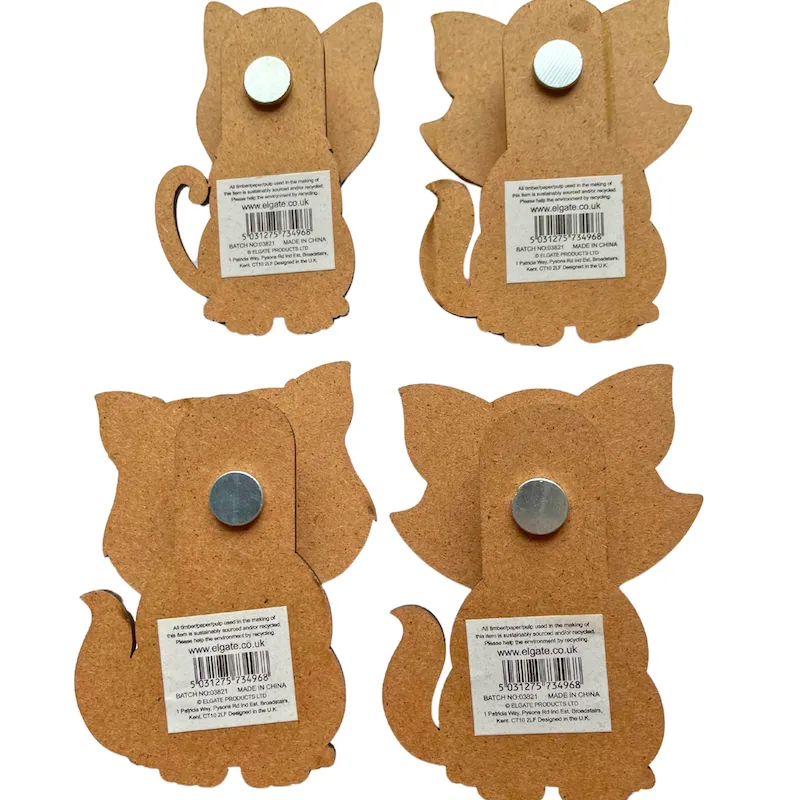 4 Piece Fun Colourful Cats Googly Eyes Wooden Magnetic Pegs Set