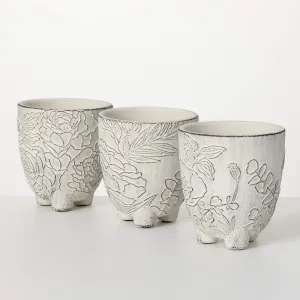 5.5"H Sullivans Medium Floral Line Art Pots Set of 3, Gray