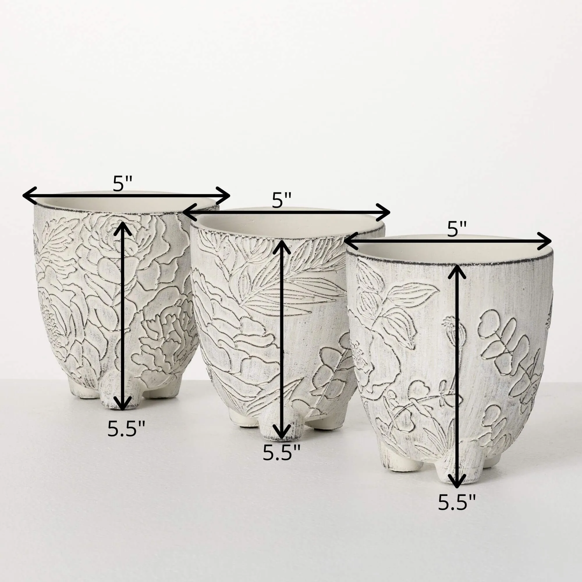 5.5"H Sullivans Medium Floral Line Art Pots Set of 3, Gray