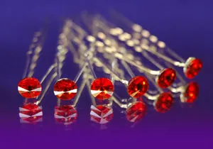 6 pcs X Bridal Wedding Red Crystal Hair Pins XP1071