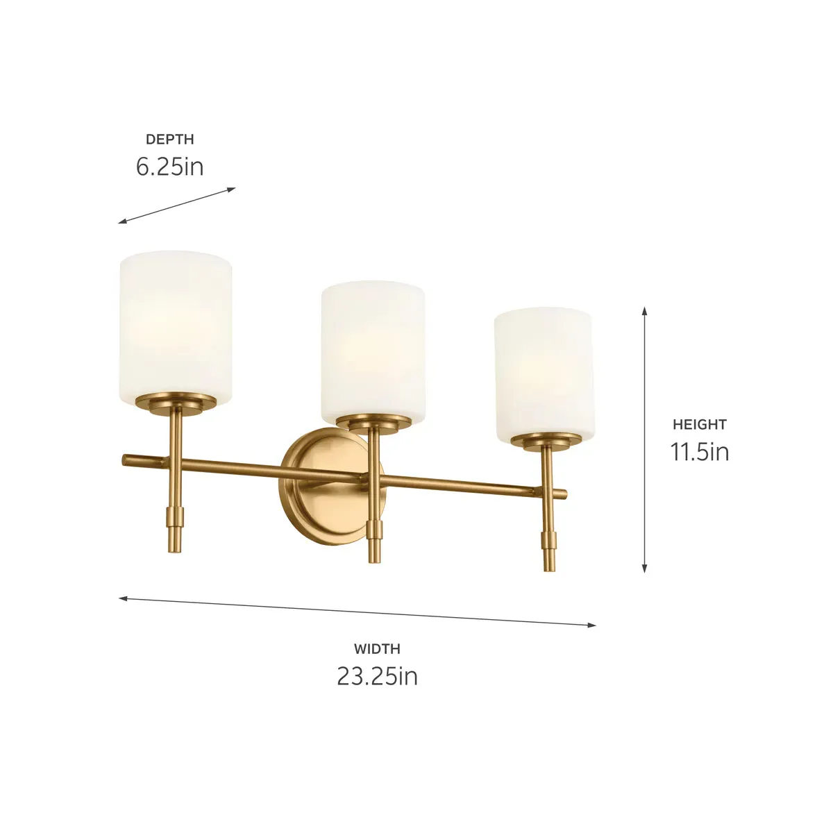 Ali 23 In 3-Lights Bathroom Vanity Light With Satin Etched Cased Opal, Gold Finish