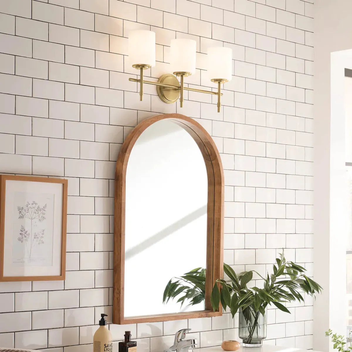 Ali 23 In 3-Lights Bathroom Vanity Light With Satin Etched Cased Opal, Gold Finish