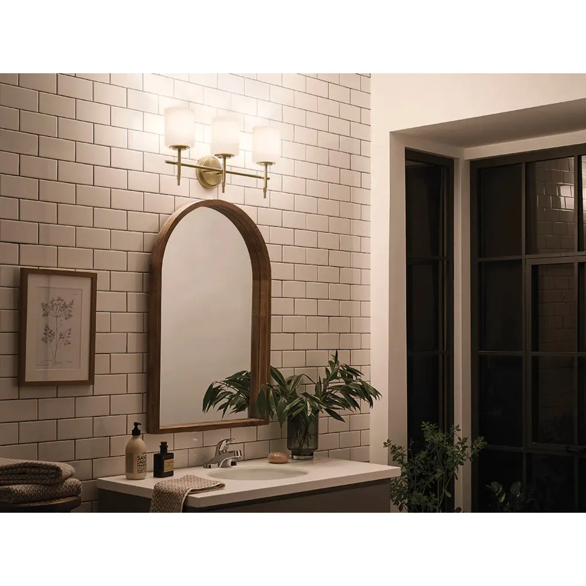Ali 23 In 3-Lights Bathroom Vanity Light With Satin Etched Cased Opal, Gold Finish