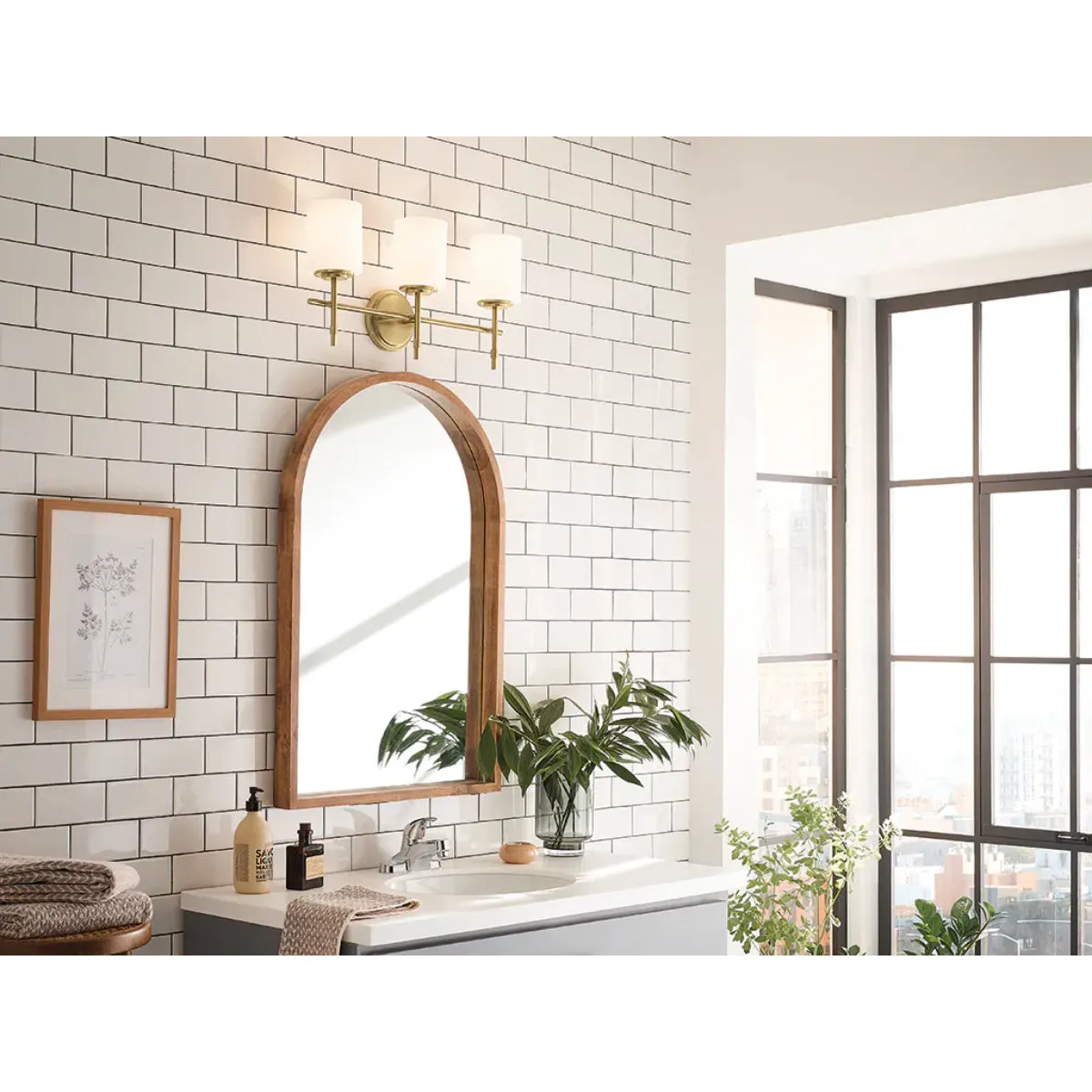 Ali 23 In 3-Lights Bathroom Vanity Light With Satin Etched Cased Opal, Gold Finish