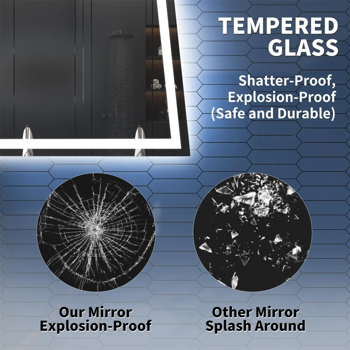 Apex 84" W x 32" H LED Bathroom Large Light Led Mirror,Anti Fog,Dimmable,Dual Lighting Mode,Tempered Glass