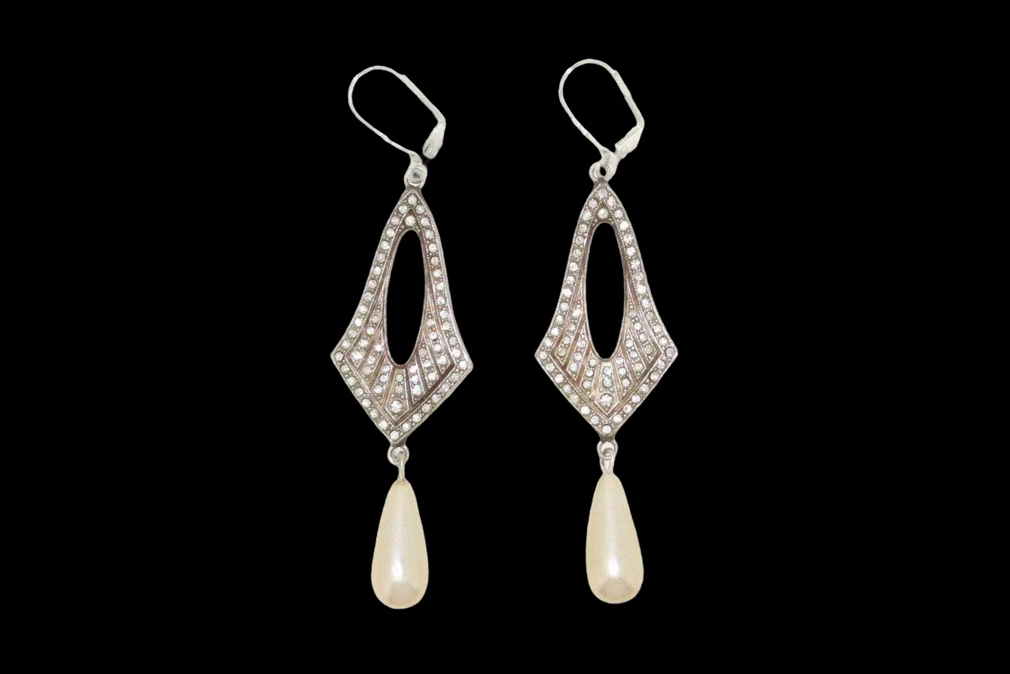 Art Deco Pearl Drop Hoop Earrings Vintage Bride  Wedding
