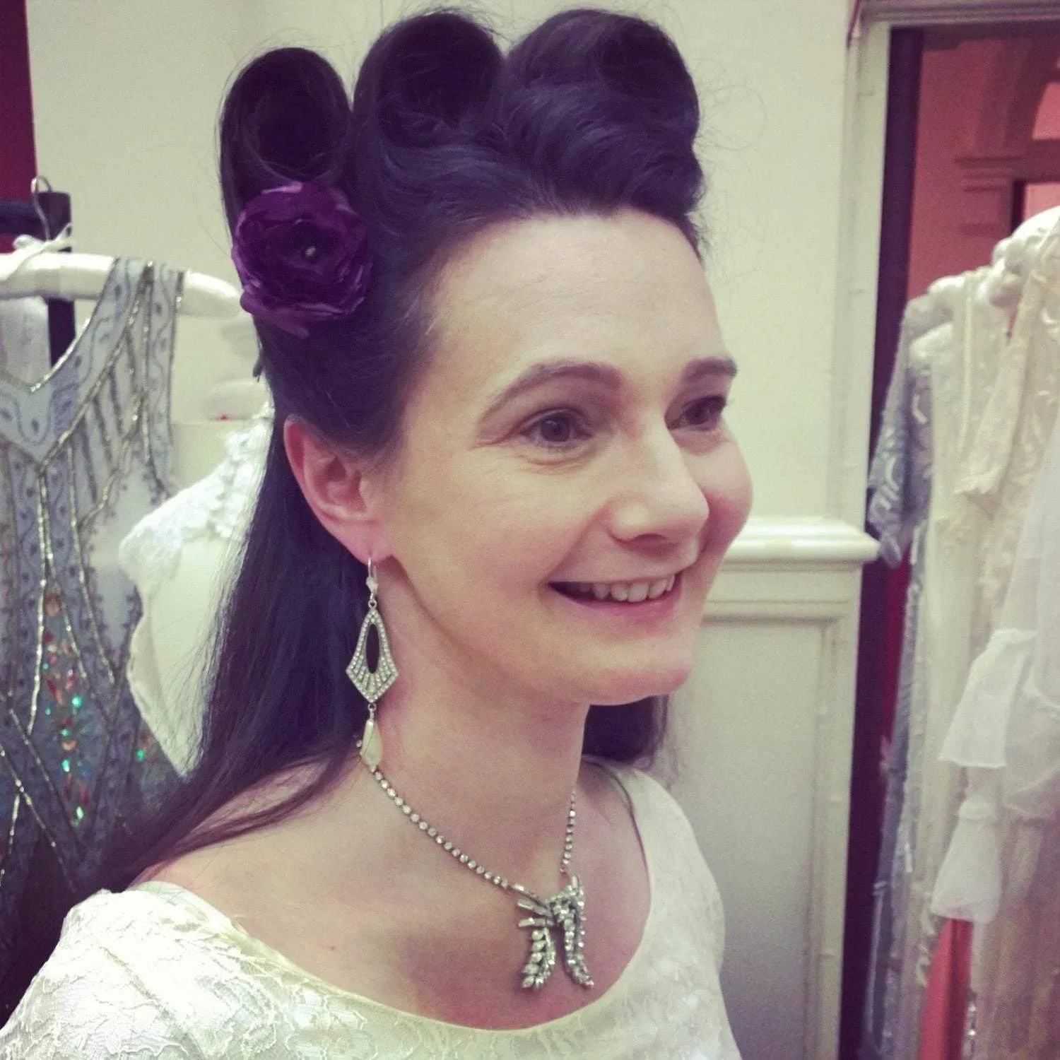 Art Deco Pearl Drop Hoop Earrings Vintage Bride  Wedding