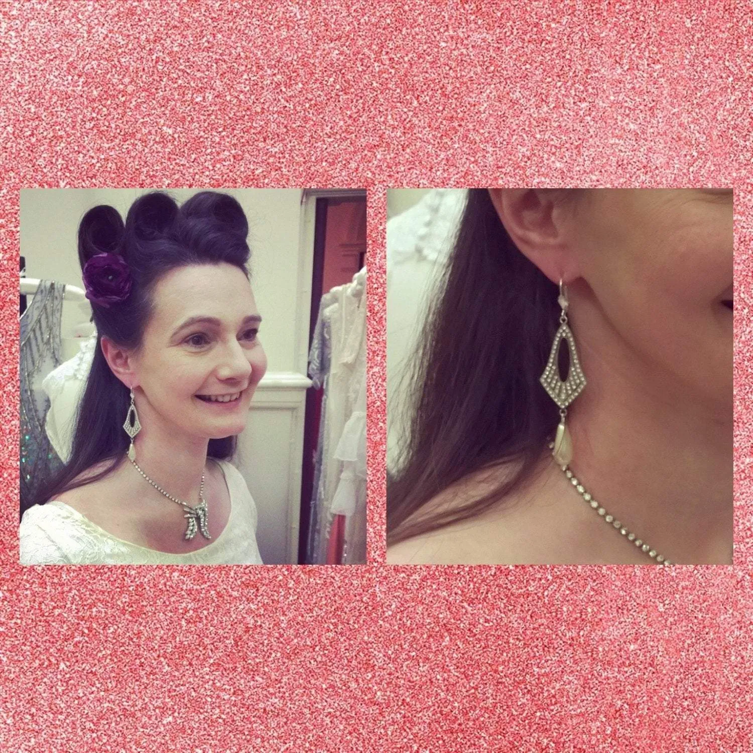 Art Deco Pearl Drop Hoop Earrings Vintage Bride  Wedding
