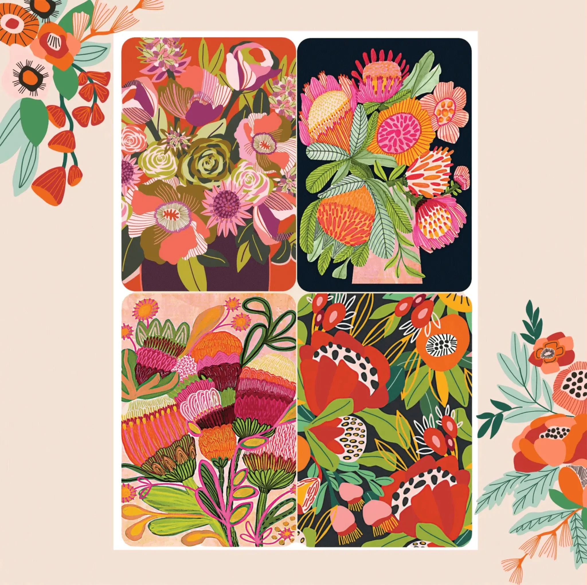 Australian Flowers Botanical Wall Art Gift Set