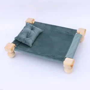 Babymoon Velvet Cover Wooden Bed | Wooden Properties | Pillow | Baby Photoshoot Props | Green