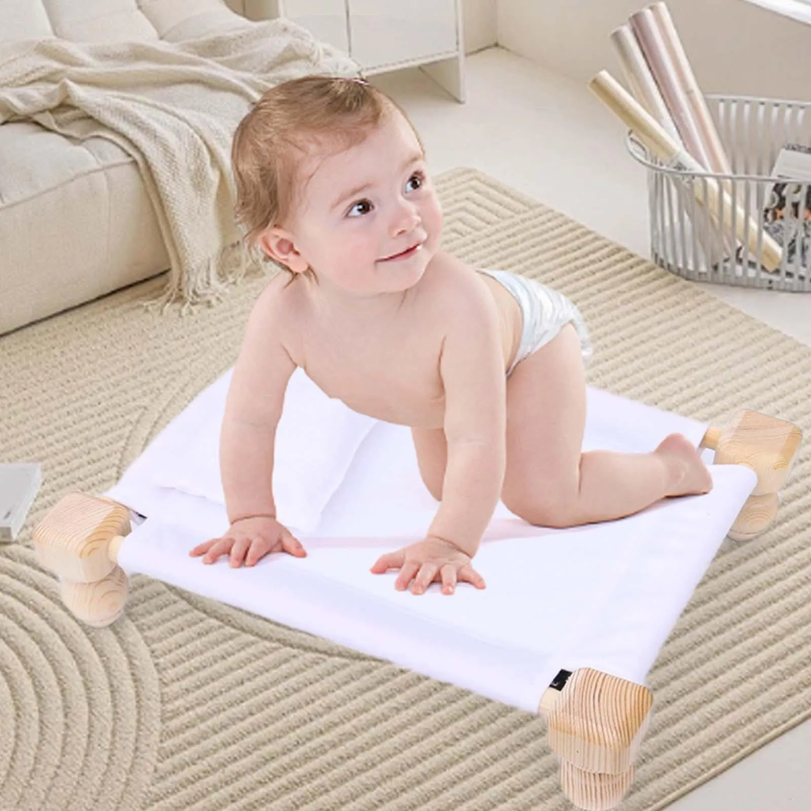 Babymoon Velvet Cover Wooden Bed | Wooden Properties | Pillow | Baby Photoshoot Props | White