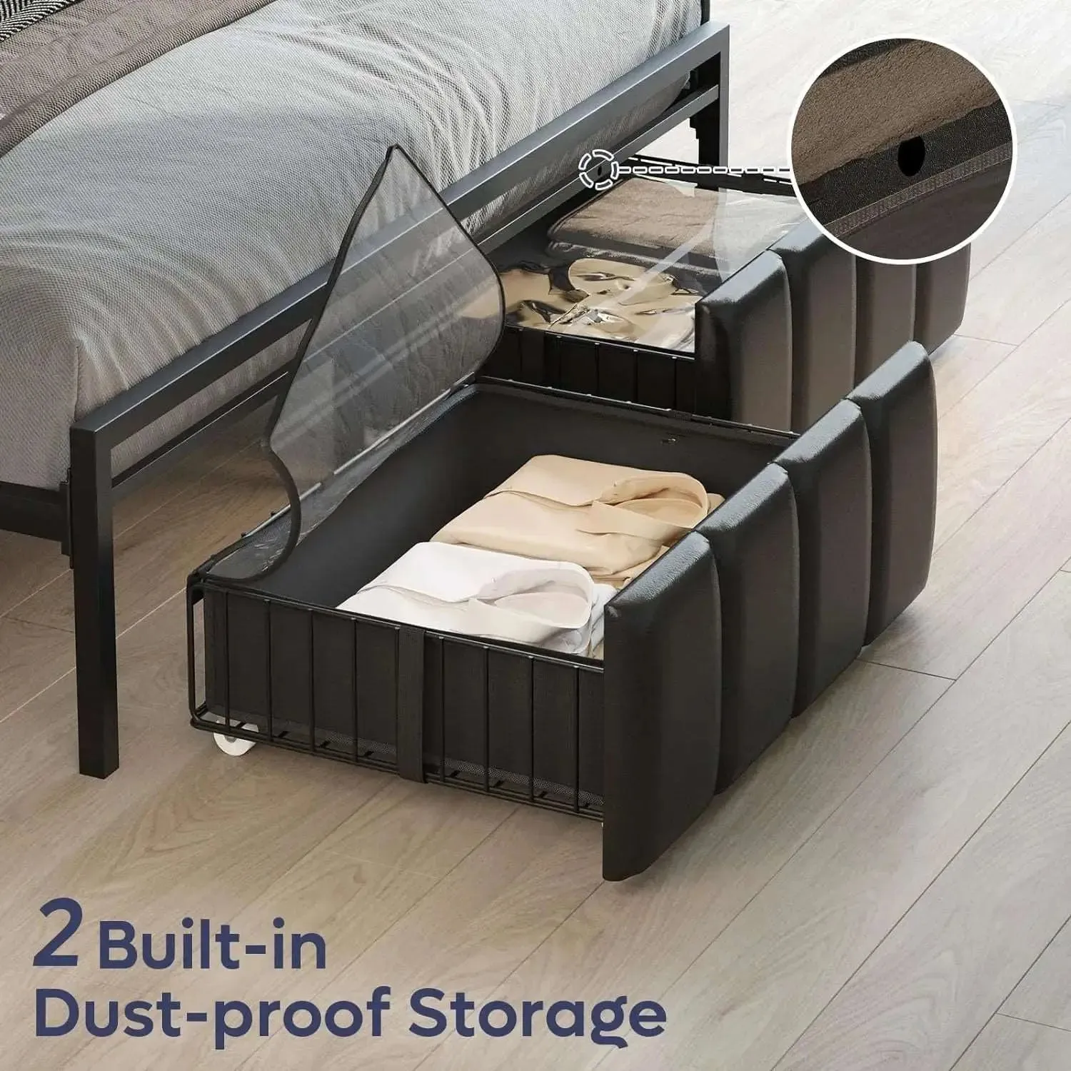 Bestier LED Bed Frame with Hidden Storage Headboard