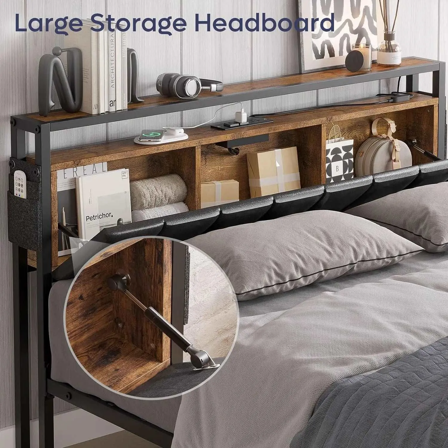 Bestier LED Bed Frame with Hidden Storage Headboard