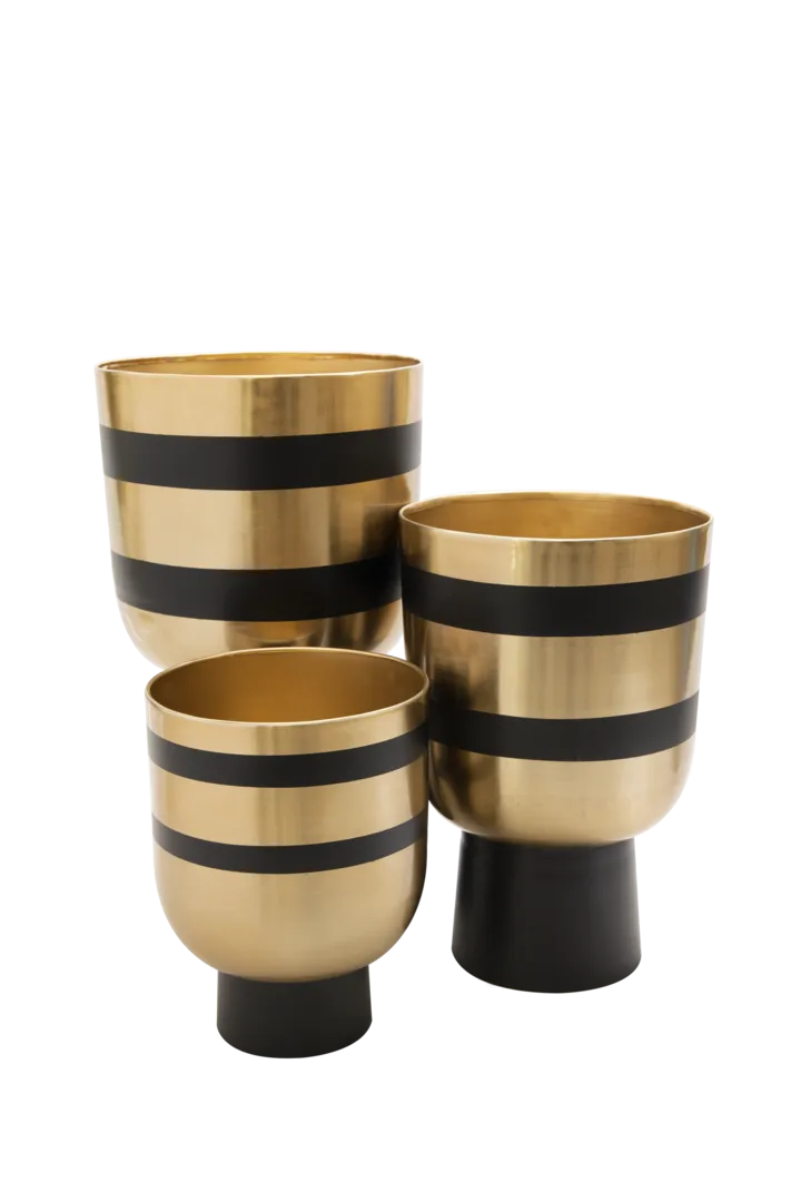 Black Stripes on Gold Metal Planter (Set of 3)