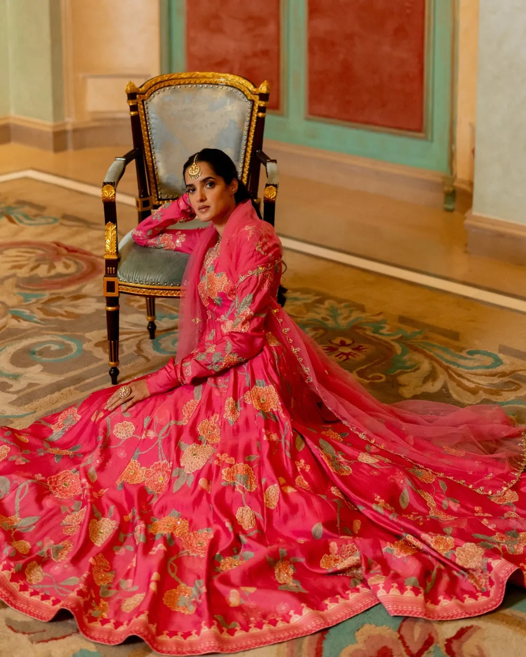 Blooming Pink Floral Printed Anarkali Set