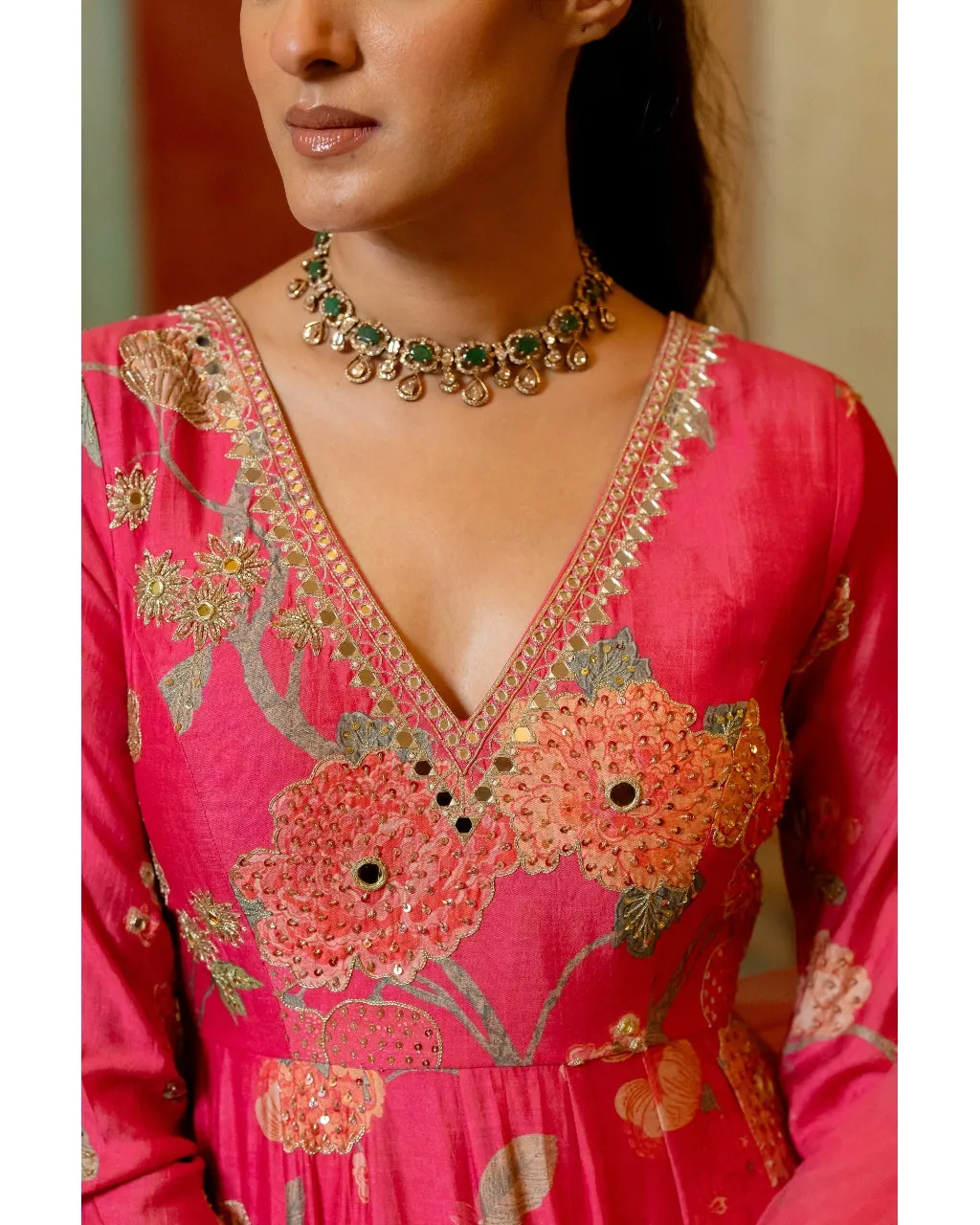 Blooming Pink Floral Printed Anarkali Set