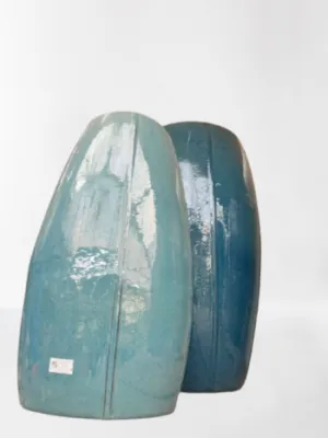 Blue Copper Tall Ceramic Planters - Set of 2 Modern Garden Pots