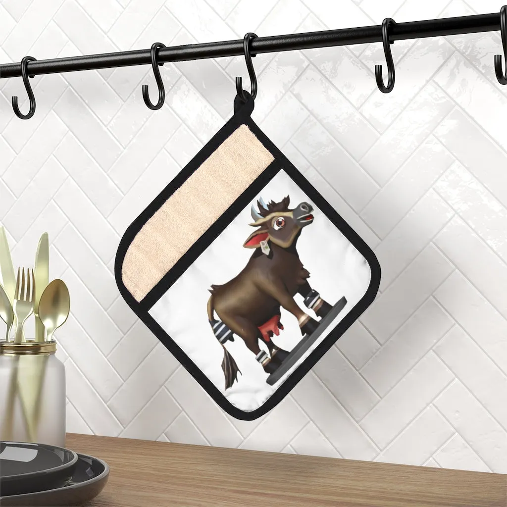 Brown Cow Pot Holder with Pocket