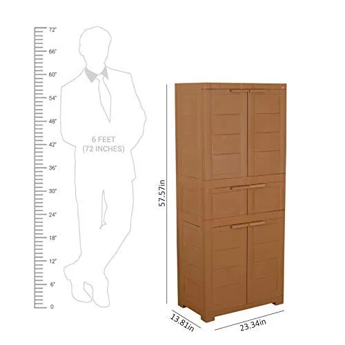 Cello Novelty Triplex Plastic Cupboard with 4 shelves(Sandalwood Brown)