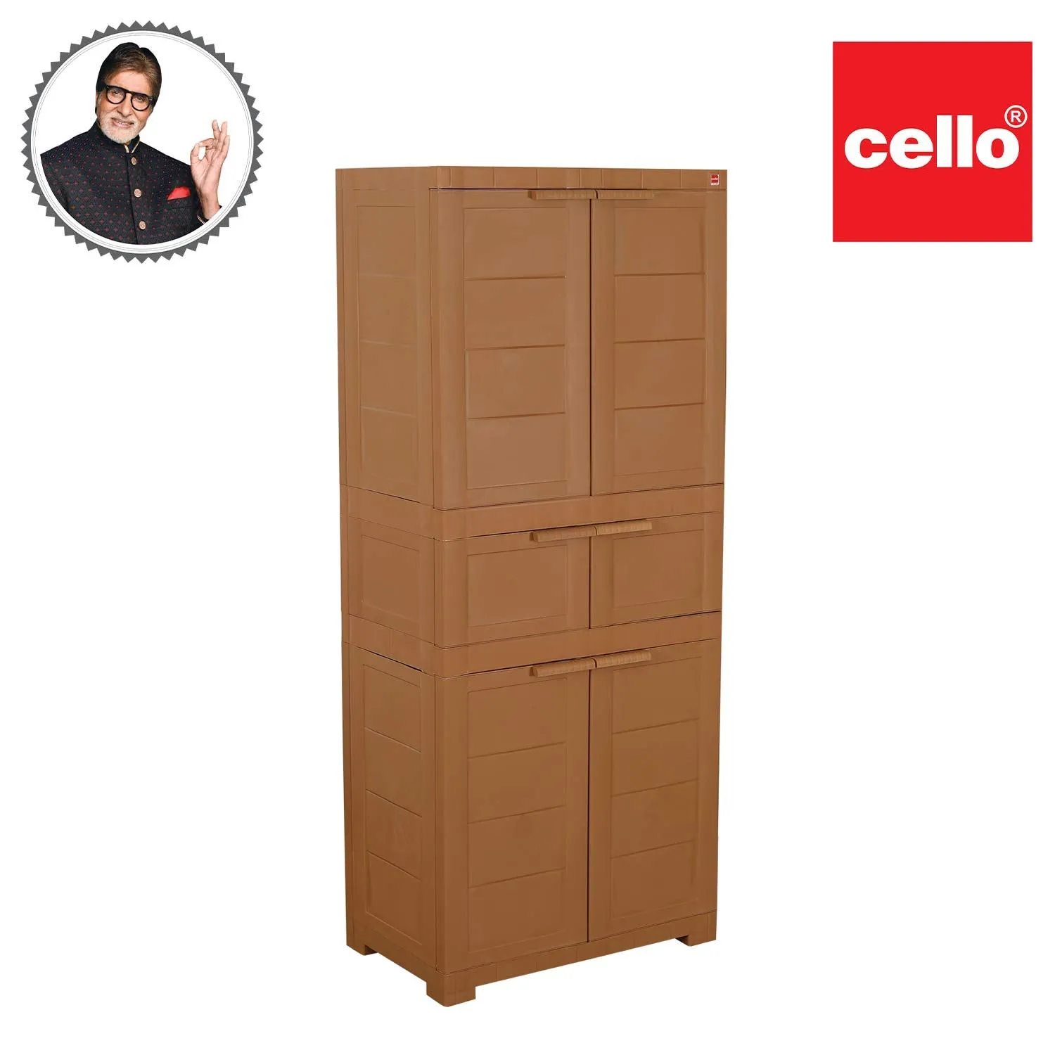 Cello Novelty Triplex Plastic Cupboard with 4 shelves(Sandalwood Brown)