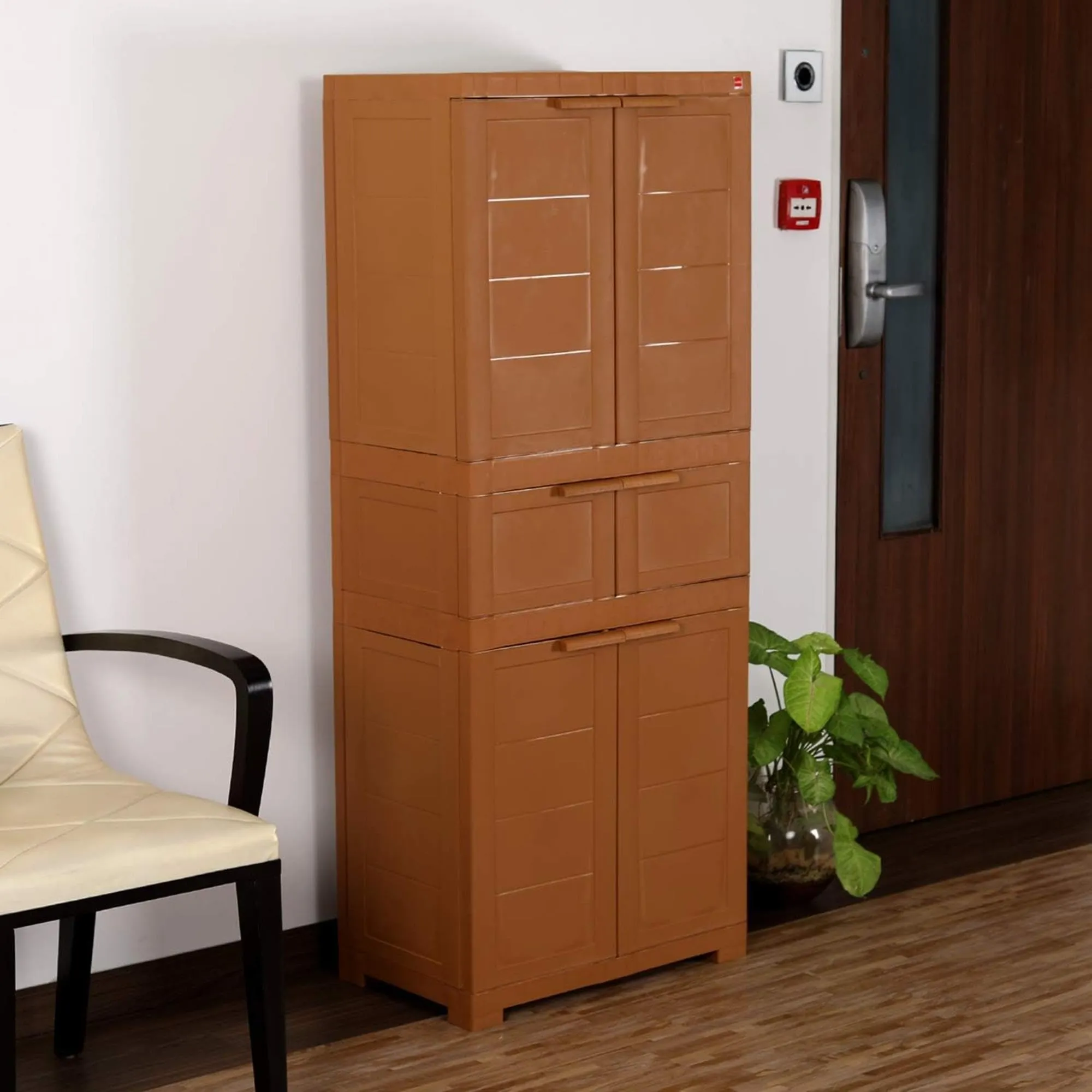 Cello Novelty Triplex Plastic Cupboard with 4 shelves(Sandalwood Brown)