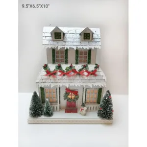 Christmas Carousel Collection 10" LED Battery Timer Cardboard Christmas Cottage