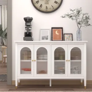 classic 47.6" Storage Cabinets with 4 Arched Glass Doors, Side Board Buffet Cabinet for Living Room, Black