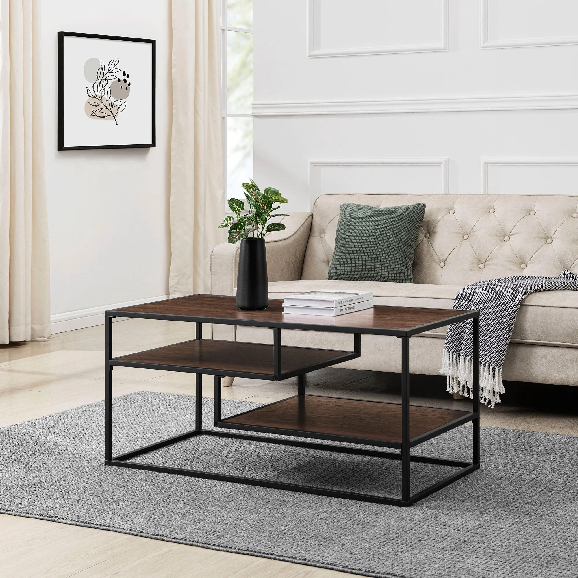 Contemporary Two Tone Metal Coffee Table - Dark Walnut by Couch.com