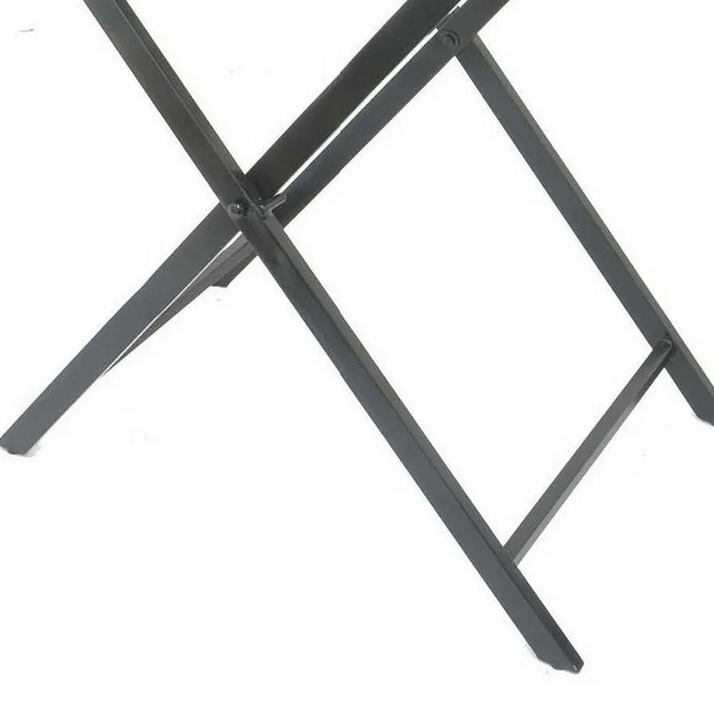 Dain 28 Inch Serving Tray Table, Foldable, Black Metal Stand, Blue Finish By Casagear Home