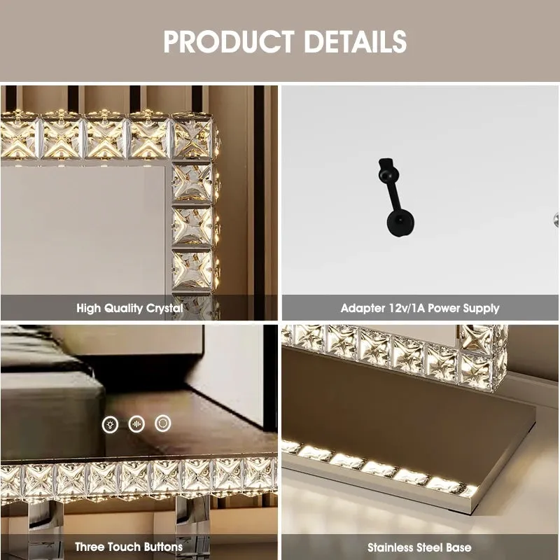 Diamond Vanity Light-Up Mirror with Crystal LED for Makeup